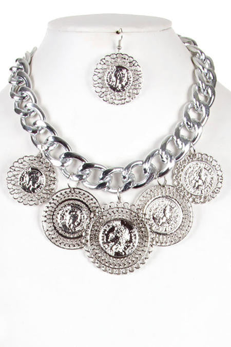 Silver Coin Necklace Set - Mona Lisa's Accessories