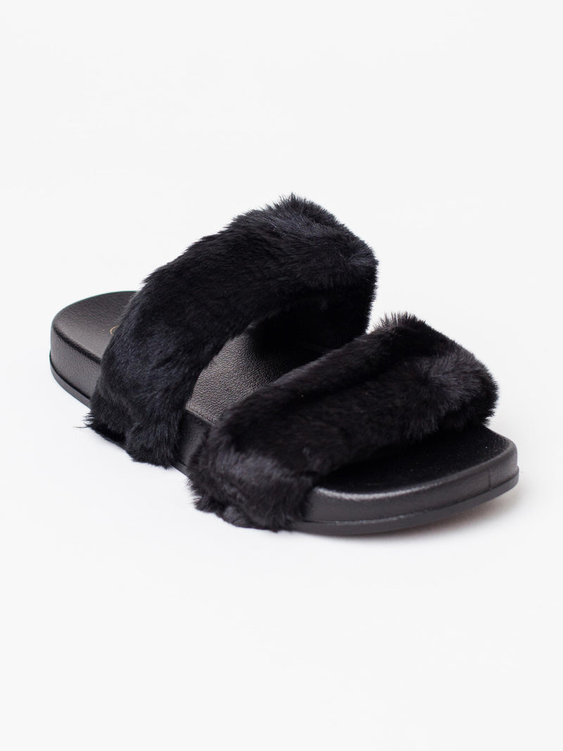 faux fur double strap slide