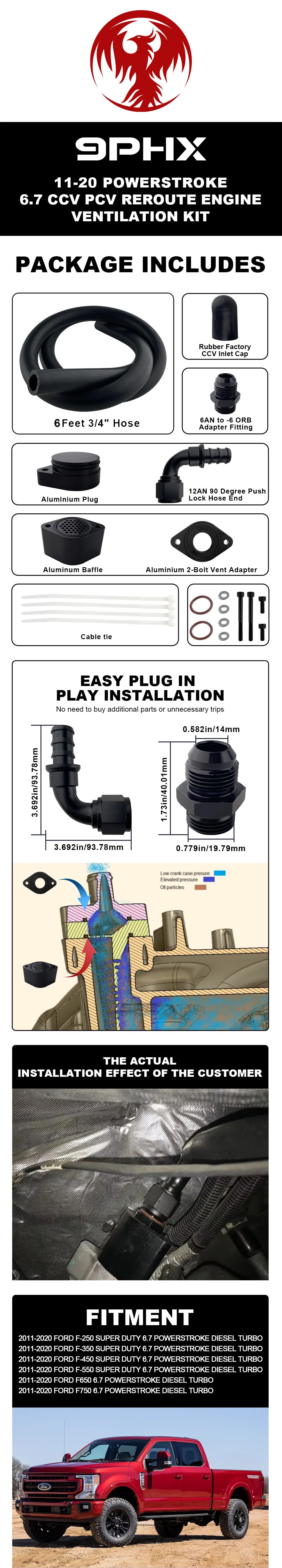 2011-2023 6.7L Powerstroke CCV Reroute PCV Delete Engine Ventilation Kit for Ford F250 F350 F450 F550 F650 F750