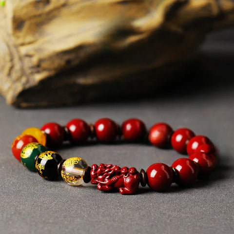 INNERVIBER Cinnabar Five Gods of Wealth Pixiu Blessing Bracelet