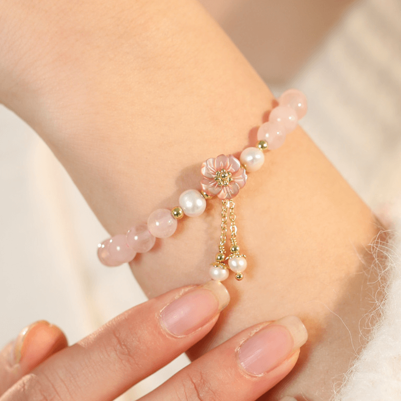 INNERVIBER Natural Rose Quartz Crystal Pearl Beads Bracelet Bracelet INNERVIBER 5
