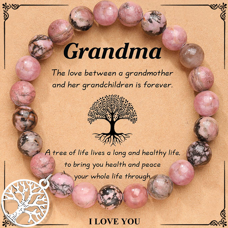 Pink Rhodonite Beaded Bracelet With Tree of Life Charm Healing Bracelet