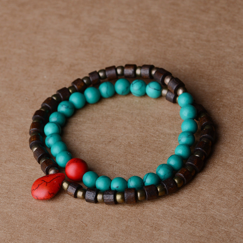Red and Green Turquoise Beads Bracelet