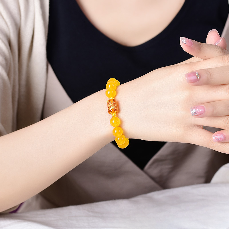 INNERVIBER Yellow Chalcedony Three-sided God of Wealth Barrel Bead Harmony Bracelet Bracelet INNERVIBER 3