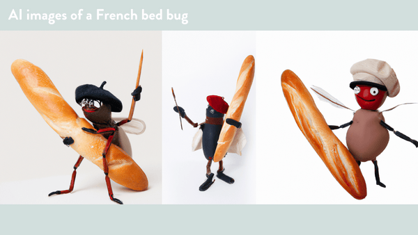 french bed bug with beret and a baguette