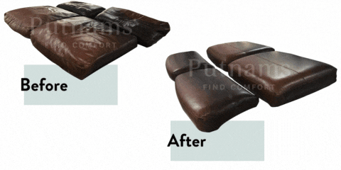 sofa cushion backs before and after refilling or restuffing with high density foam UK