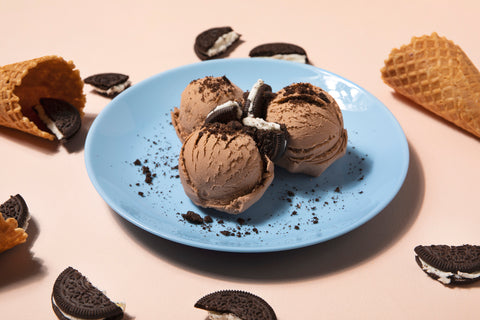 A chocolate chip ice cream on the plate