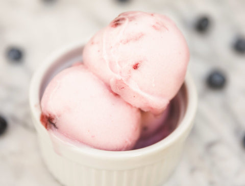 cherry flavored ice cream in a bowl