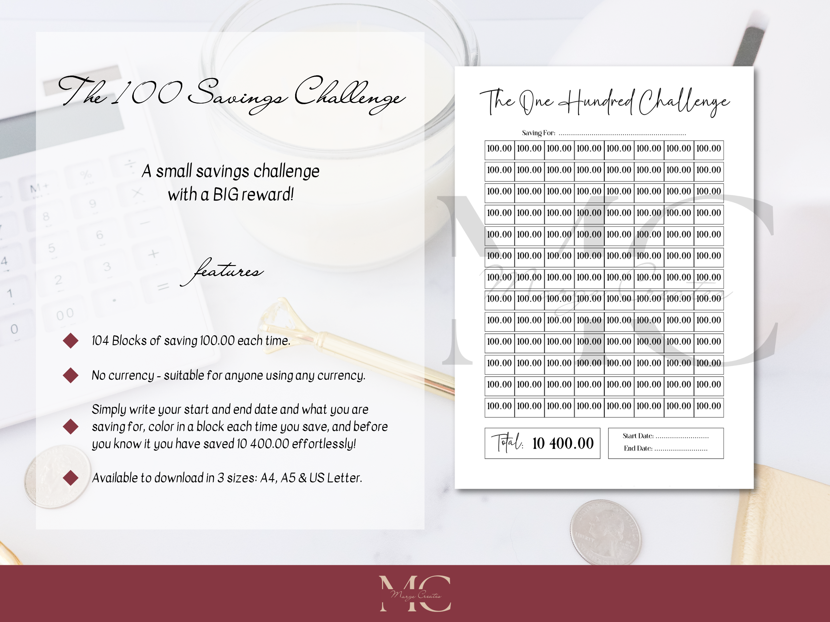 The 100 Challenge Savings Tracker