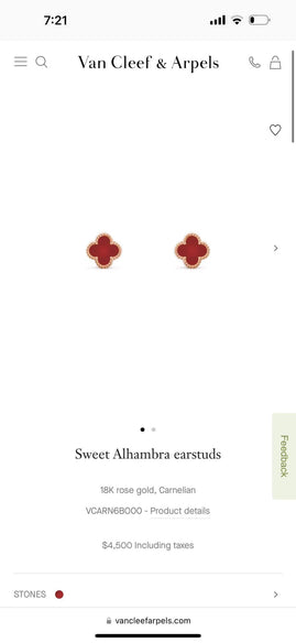 jpeg-optimizer_Van Cleef & Arpels Carnelian Sweet Alhambra earrings1.jpg__PID:d021094c-2264-4e6b-b1b1-fe8c0f7be816