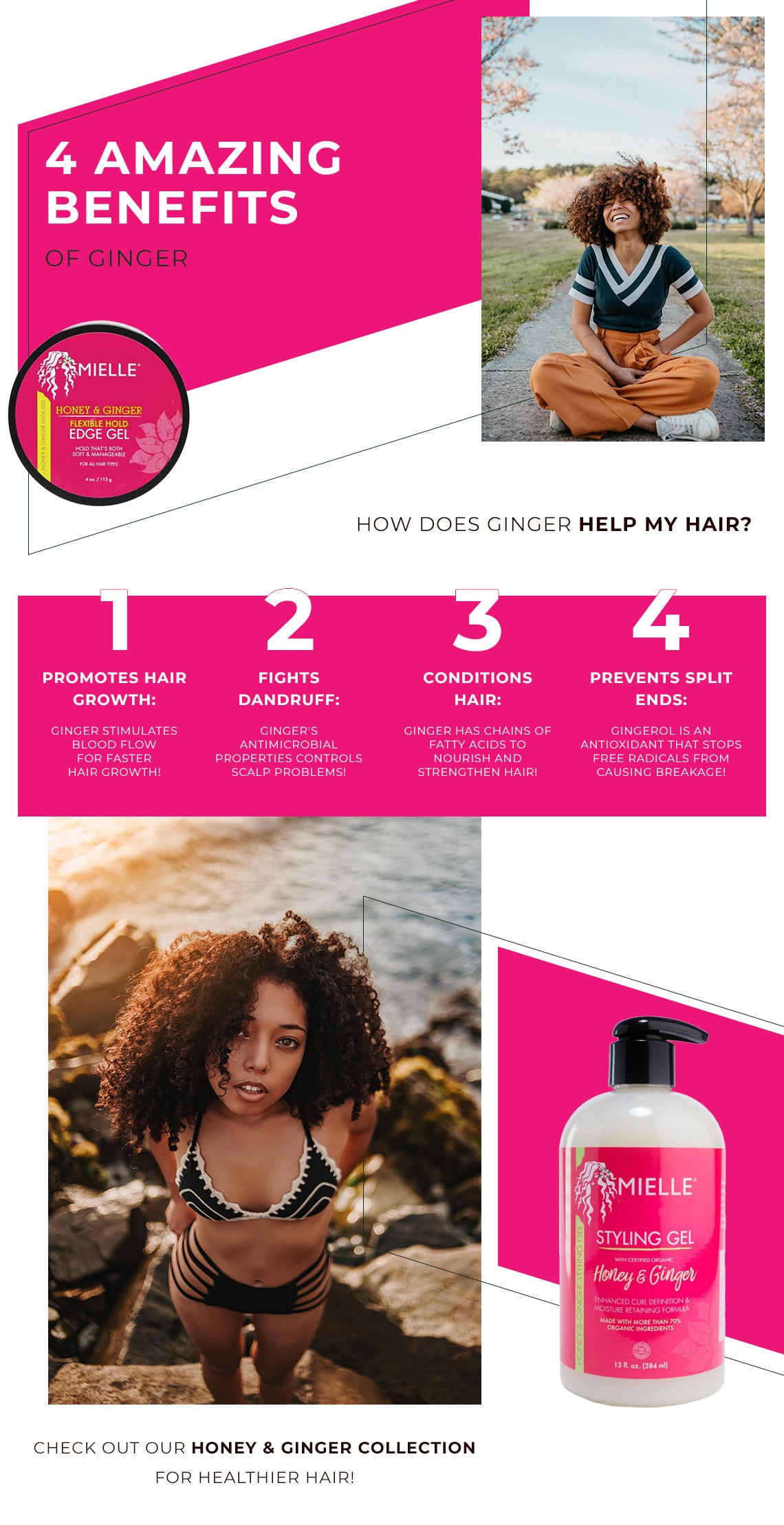 infographic about the 4 benefits of ginger for hair