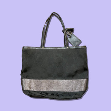 Black and Silver Large Coach Poppy Tote Bag