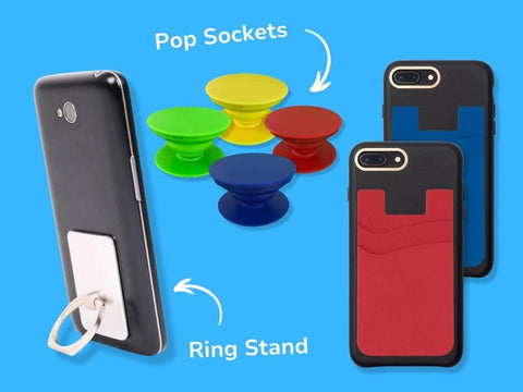 phone accessories stands, pop sockets and wallets