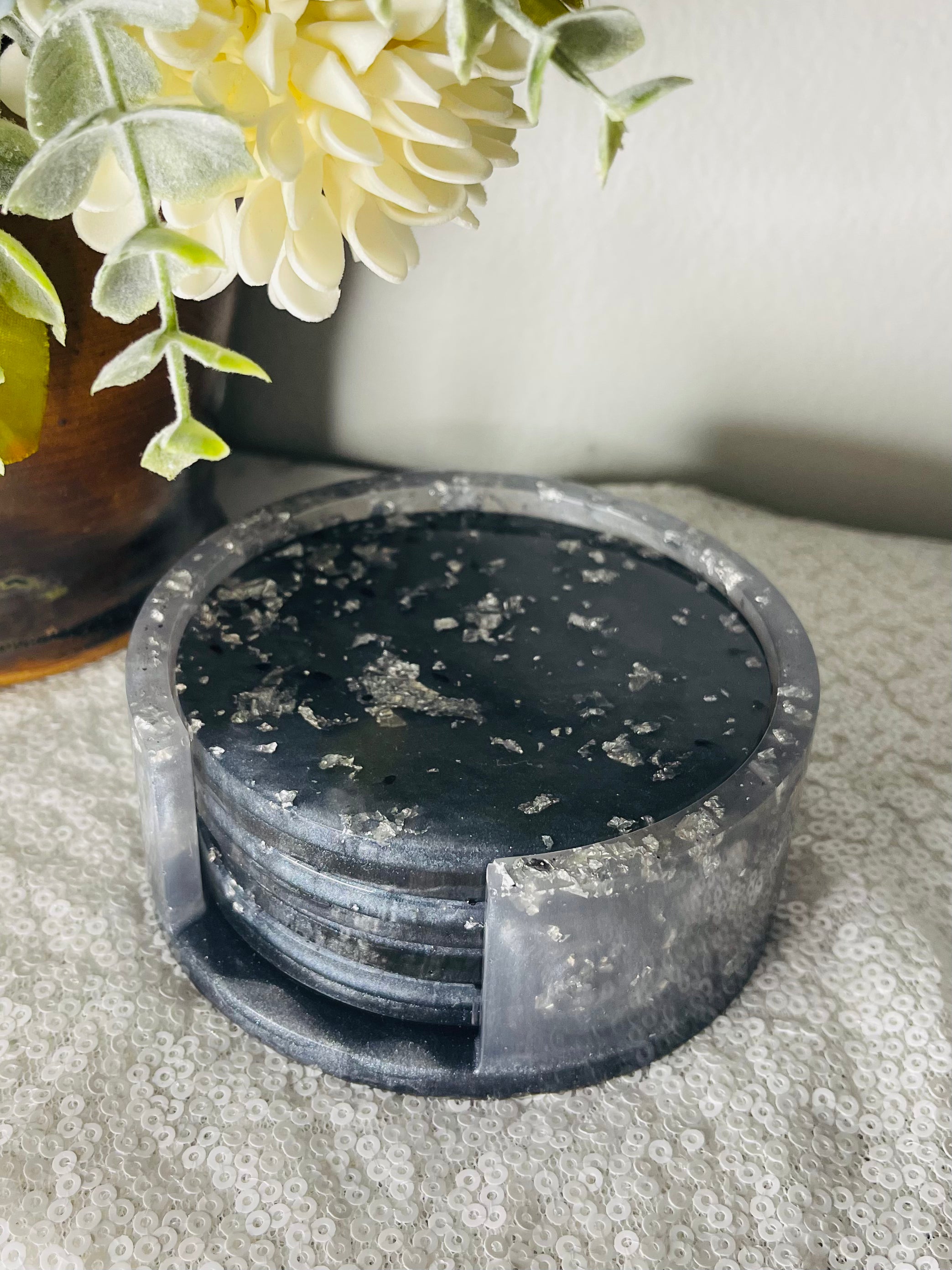 Round Coaster Set: Graphite and Silver
