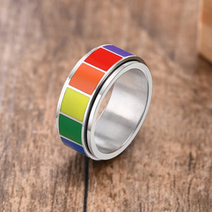 Rainbow Lgbtq Pride Fidget Spinner Ring in Stainless Steel - Junque Drawer Studio - Mint Green Fidget Spinner
