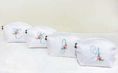 waffle weave cosmetic bag with monogram