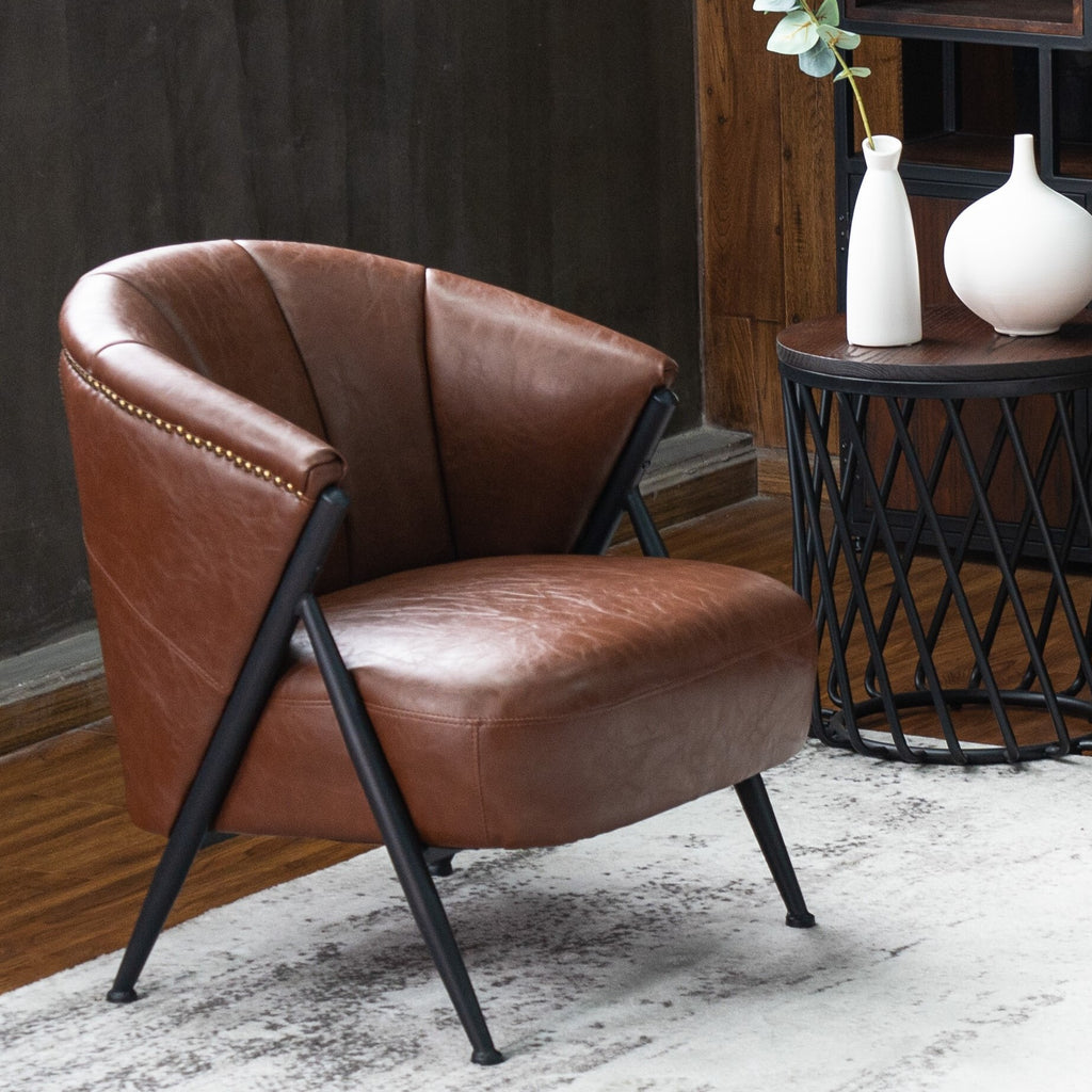 Empierre Brown Leather Club Chair & Ottoman Footstool Set w/ Nailhead  Accents - Modern - Living Room - Los Angeles - by GDFStudio