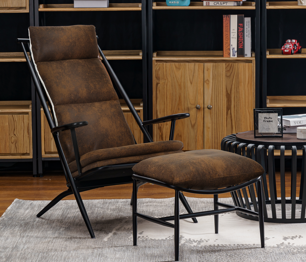 Empierre Brown Leather Club Chair & Ottoman Footstool Set w/ Nailhead  Accents - Modern - Living Room - Los Angeles - by GDFStudio