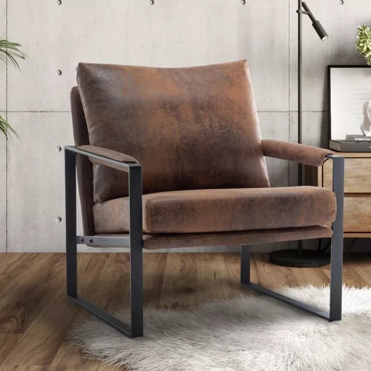 Leather air suede Graziana accent chair from Stunning Chairs, on an industrial looking background