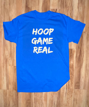 HoopGameReal Splash Blue tee/ white logo - HoopGameReal Apparel 