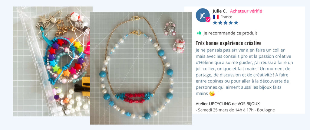 créations et témoignage Julie atelier upcycling bijoux mars 2023 surlestoitsdeParis