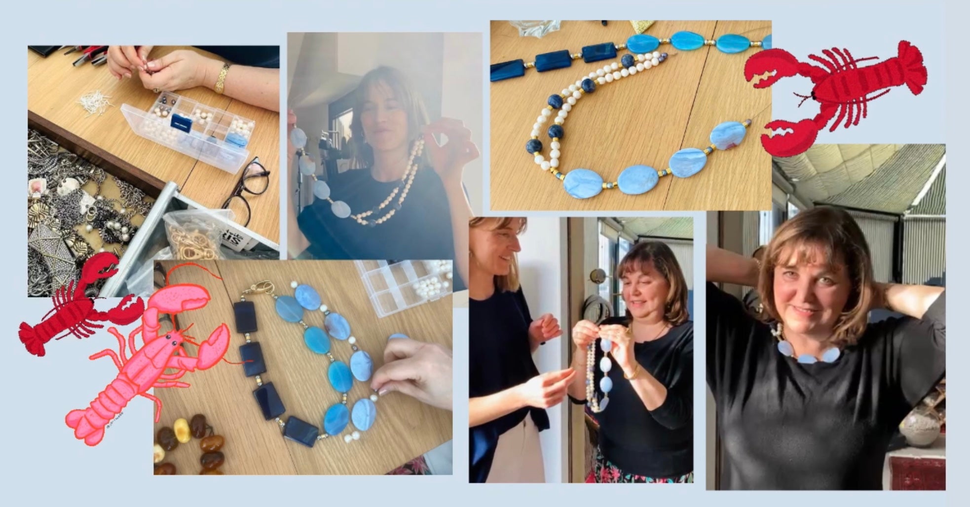 creation collier pierres bleues à l'atelier upcycling bijoux