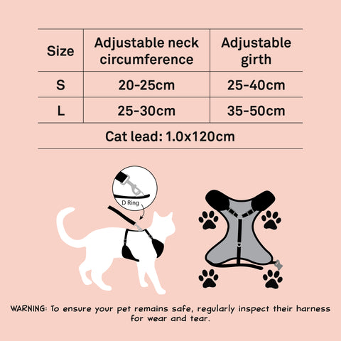 Dan & Sam Cat Step-in Harness Size Guide