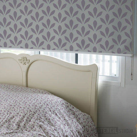 Layla Leaf Pattern Stencil used on Fabric Roller Blind