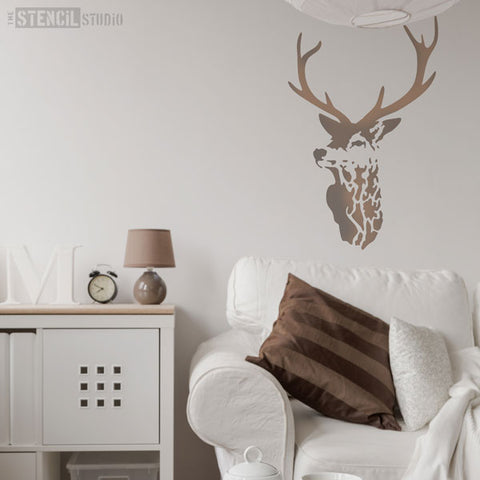 Highland Stags Head Wall Stencil