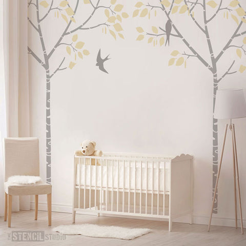 Birch Tree and Swallows Nursery Tree Stencil for your Nursery decor
