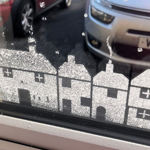 Christmas Window display using Christmas stencils