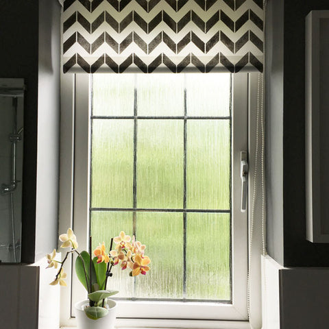 Stencilled roller blind with The Stencil Studio Chevron stencil