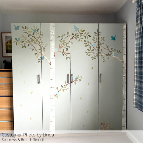 Sparrows & Branch Stencil used on Ikea Wardrobe Doors