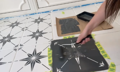 Stencilling the Floor using Stow Star Tile Stencil