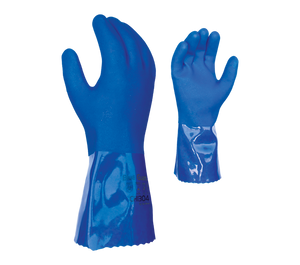 Task Gloves CH1304 Triple-Dipped Blue PVC, Rough Finish, Cotton Liner, 12" Gauntlet Cuff - K-Trox Sales, Inc. 