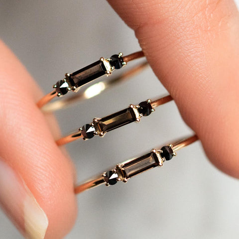 Smokey Quartz & Black Diamond Baguette Crush Ring