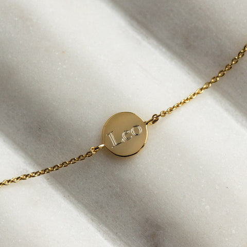 solid gold engraved zodiac astrology bracelet gift
