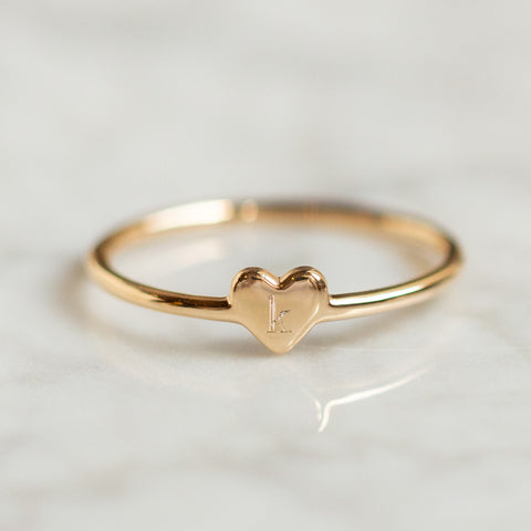 engraved yellow gold heart ring