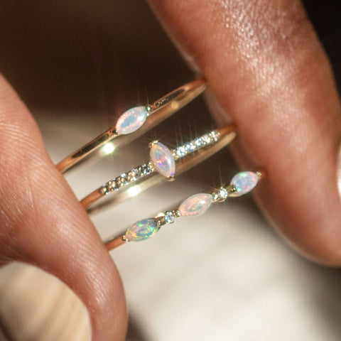 Gold Genuine Opal Rings