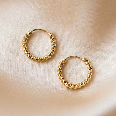 Solid Gold Twisted Huggie Hoops