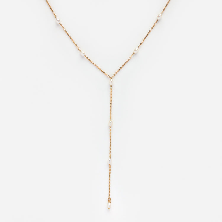 Solid Gold Beaded Lariat Necklace