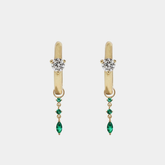 Local Eclectic Solid Gold Pearl and White Sapphire Drop Earrings