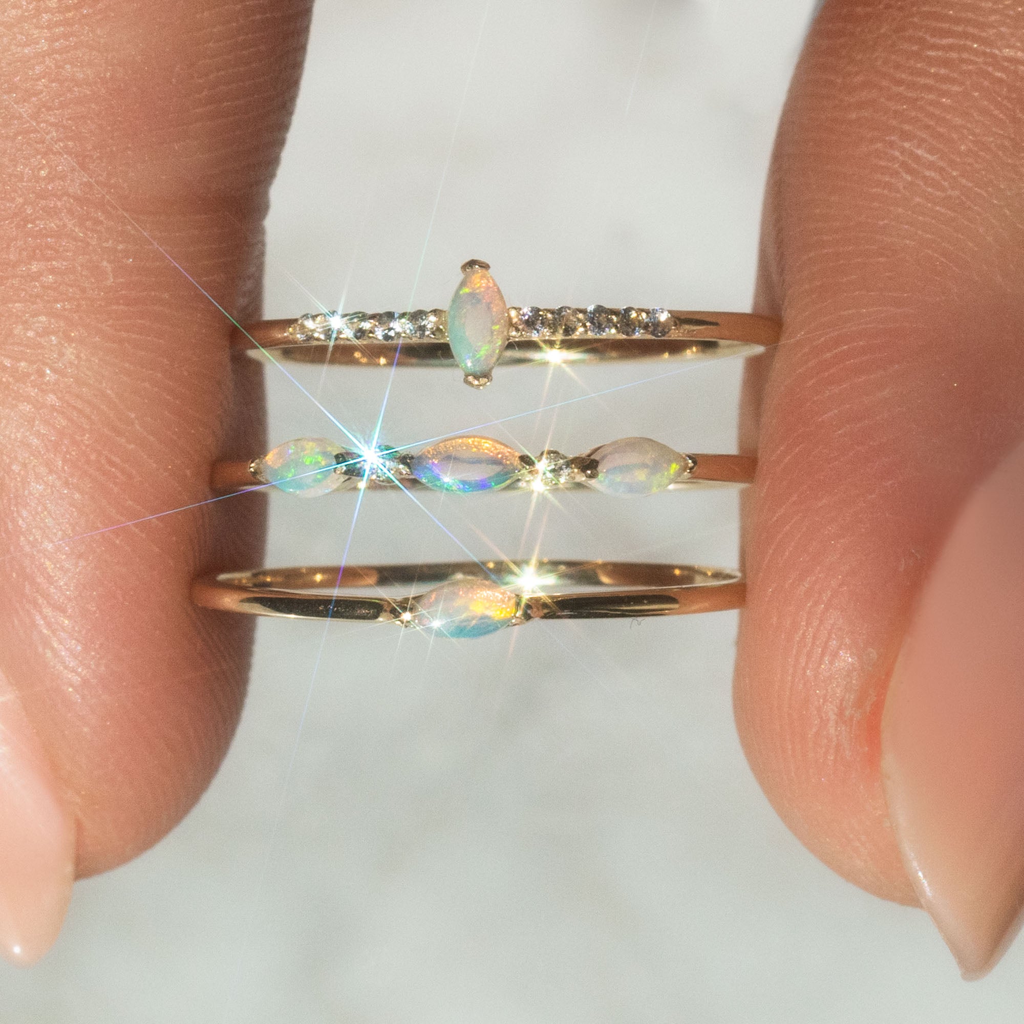 Solid Gold Opal Marquise and White Sapphire Ring
