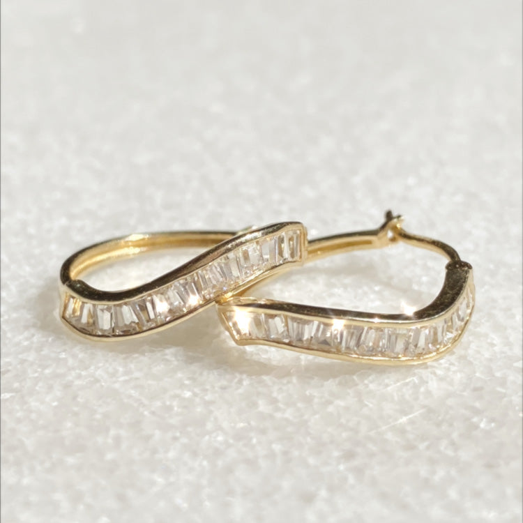 Overglow Edit for Family Gold Solid Gold White Topaz Wavy Hoops