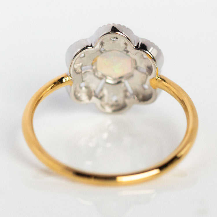 Opal and White Topaz Flower Ring