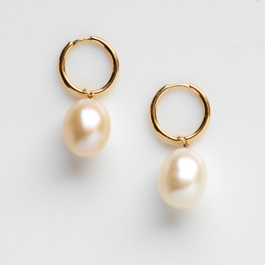 Solid Gold Pearl and White Sapphire Drop Earrings - Local Eclectic