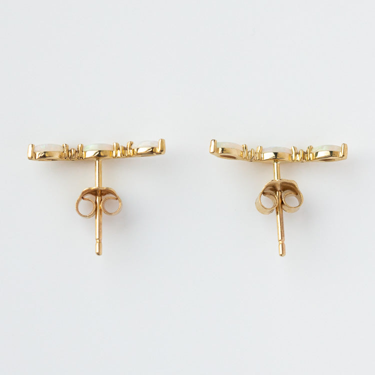 Solid Gold Opal and White Sapphire Marquise Climber Studs