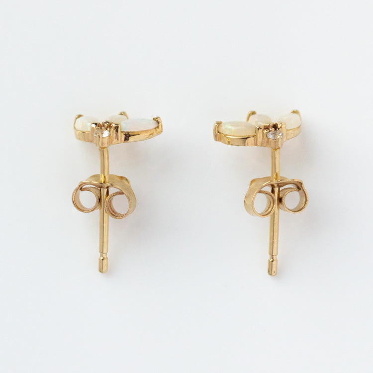 Solid Gold Opal and White Sapphire Petal Studs