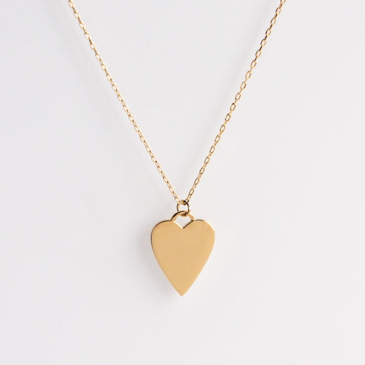 Solid Gold Engravable Flat Heart Pendant Necklace | Local Eclectic