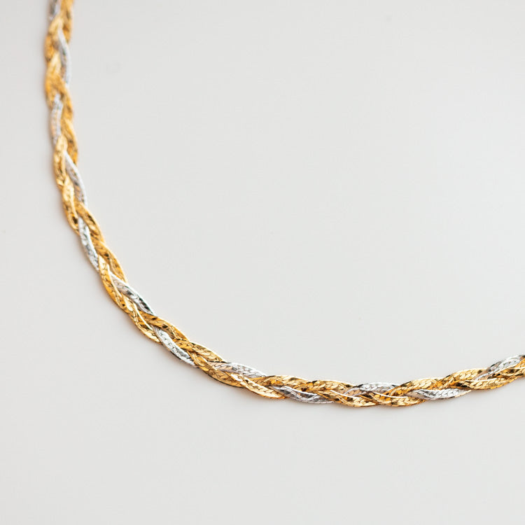 Solid Gold Mixed Metal Braided Necklace